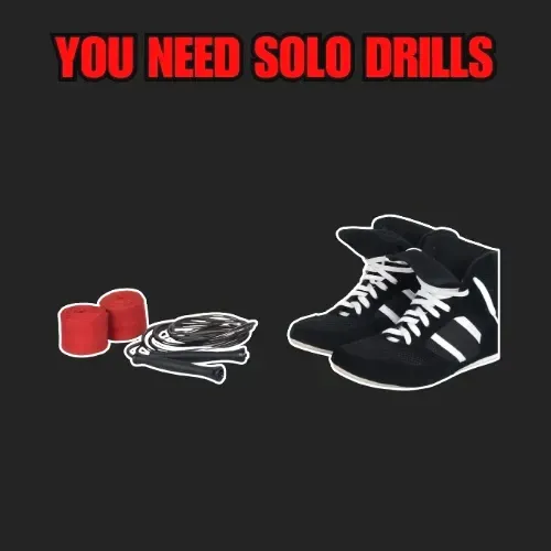 Wrestling shoes, wraps, and a jump rope